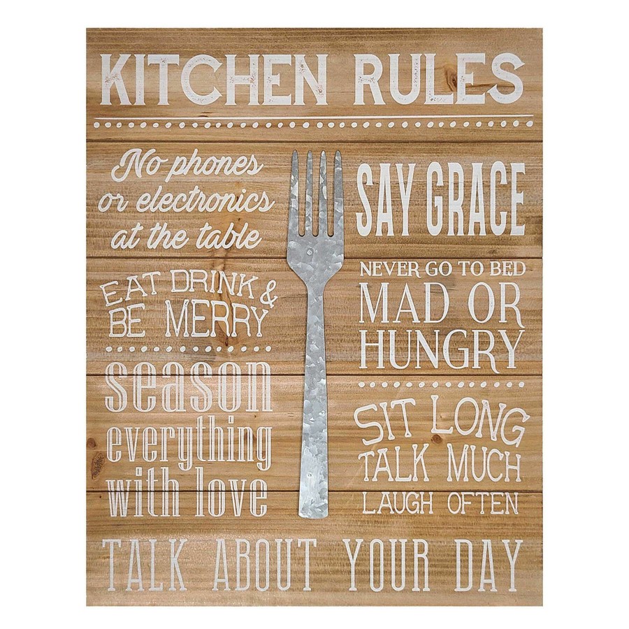 Wall Art * | 16X20 Kitchen Rules Planked Wood Wall Art The Latest Fashion