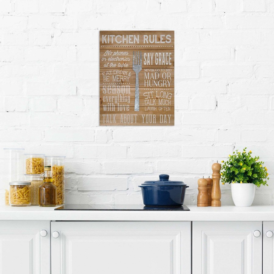 Wall Art * | 16X20 Kitchen Rules Planked Wood Wall Art The Latest Fashion