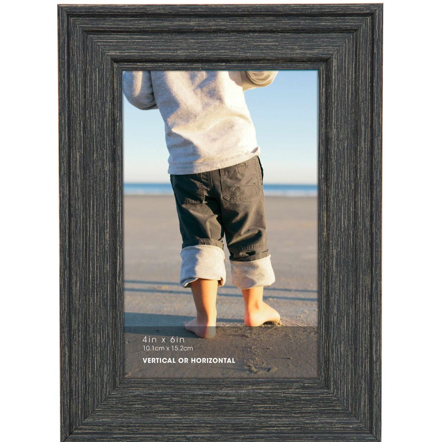 Tabletop Frames * | 4X6 Distressed Black Ridged Profile Tabletop Photo Frame Original Model