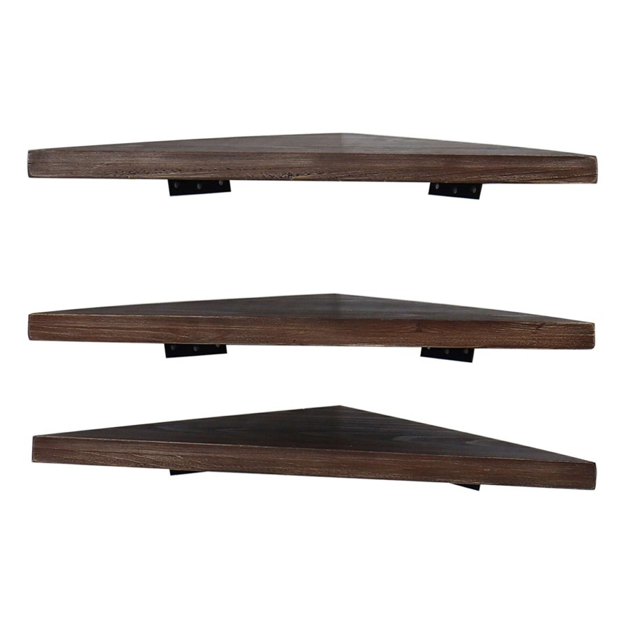 Wall Accents * | 17In Brown Ledge Set-3Pc The Latest Fashion