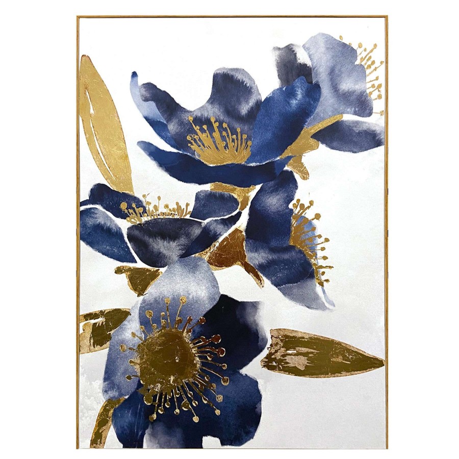 Wall Art * | Framed Blue & Gold Floral Canvas Wall Art, 20 30 Sale