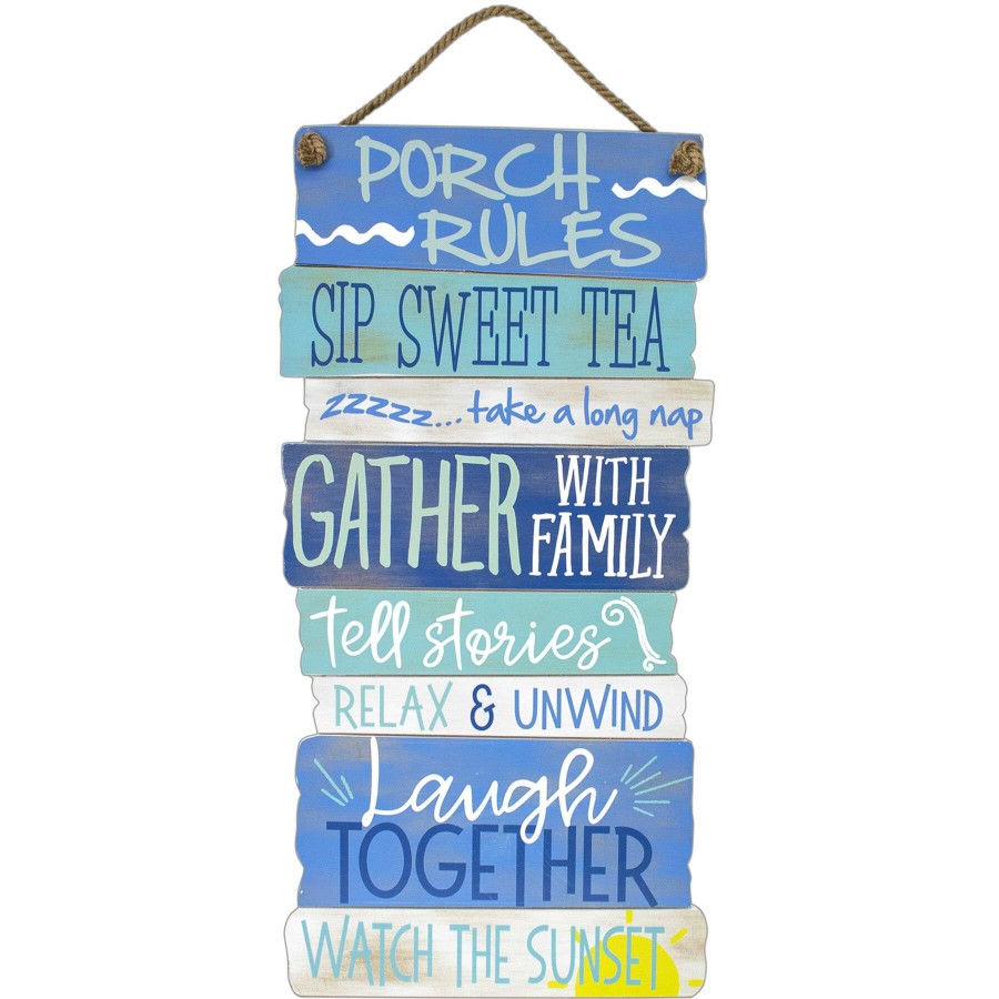 Wall Art * | Porch Rules Wooden Sign, 15 30 Affordable Price