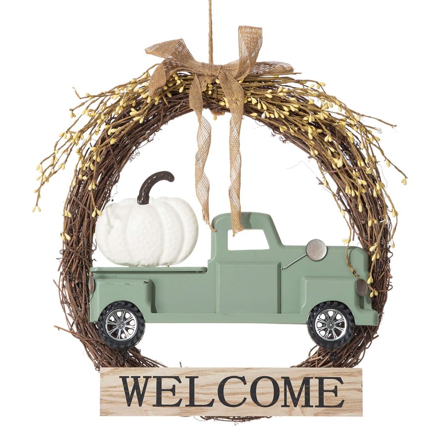 Wall Art * | 16.5In Green Truck Wreath Absolute Quality