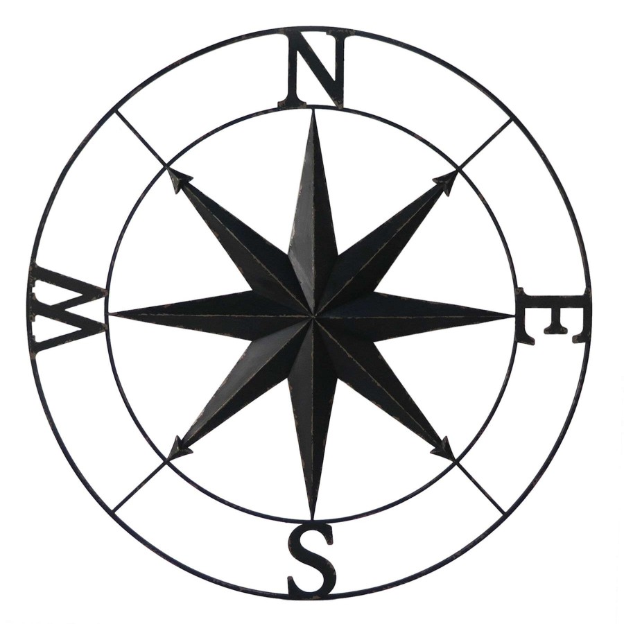 Wall Art * | 42In. Metal Black Compass Fantastic Model