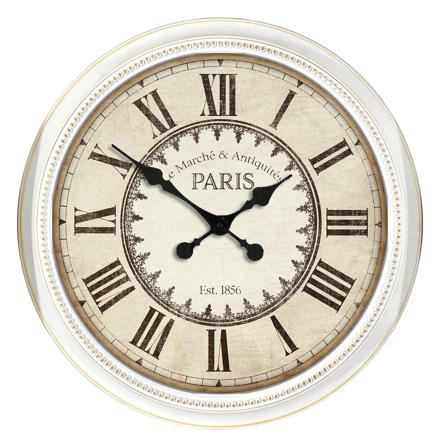 Clocks * | 22-In White Beaded Paris Clock Latest Fashion