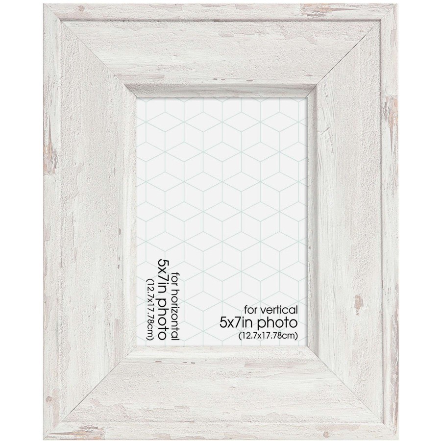 Tabletop Frames * | 5X7 Wide Distressed White Tabletop Photo Frame Delicate Design