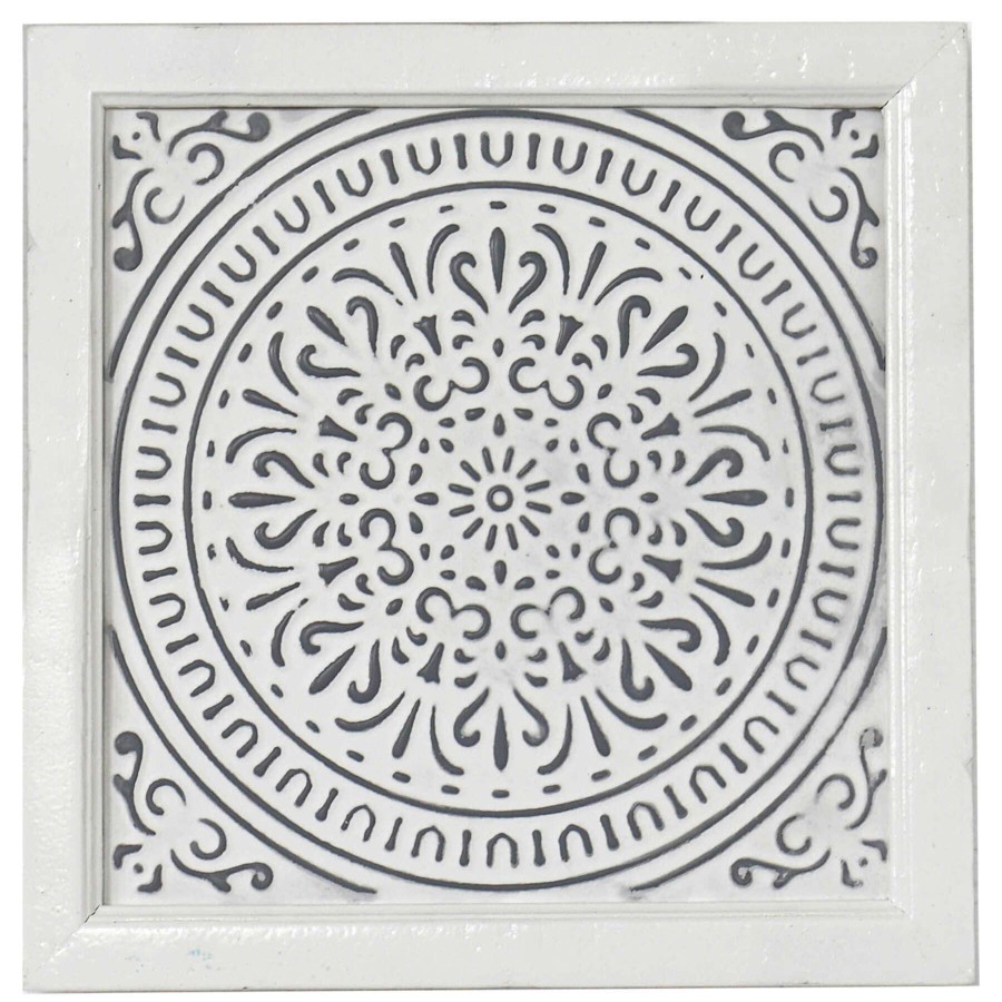 Wall Art * | Embossed Grey Metal & Wooden Medallion Wall Art, 12 Delicate Design