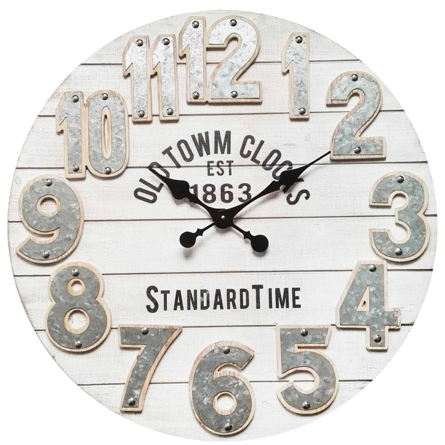 Clocks * | 28In. Es Round White Wood Wall Clock Typical Style