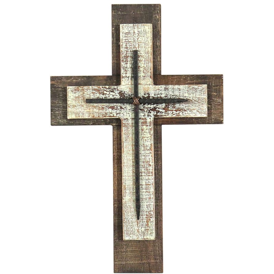 Wall Art * | 16X10 Wood Antique Wall Cross Unique Style