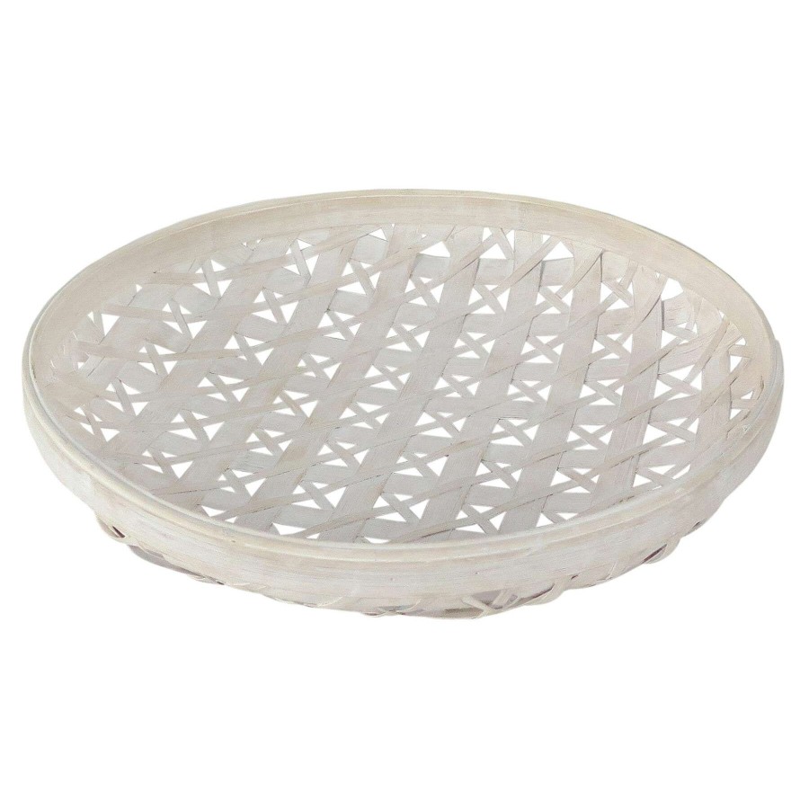 Wall Art * | Round White Bamboo Decorative Tray, 16 Attractive Model