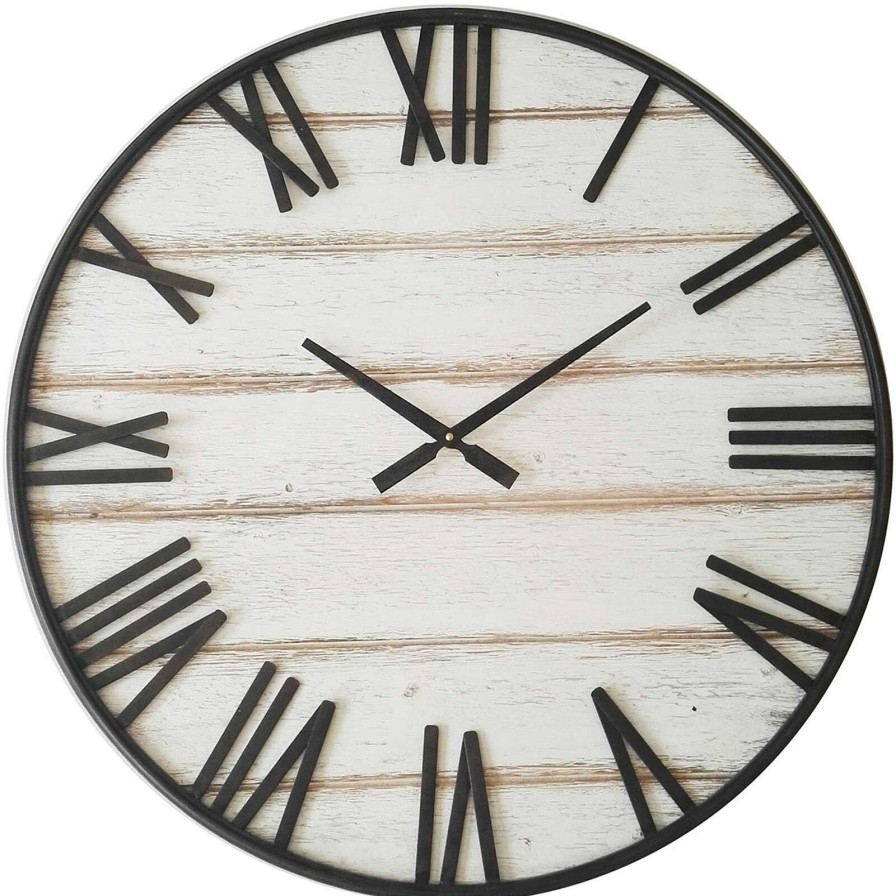 Clocks * | 27 Round Wood Wall Clock Superior Style