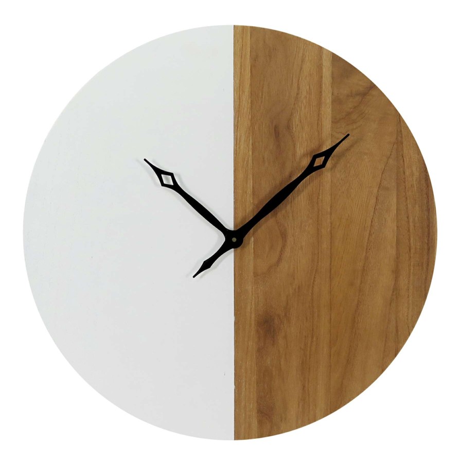 Clocks * | White & Natural Wood Wall Clock, 23.5 At Lower Price