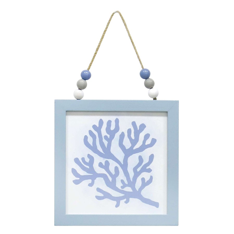 Wall Art * | Ty Pennington Hanging Wooden Blue Coral Wall Art, 9 15 Shoping Model