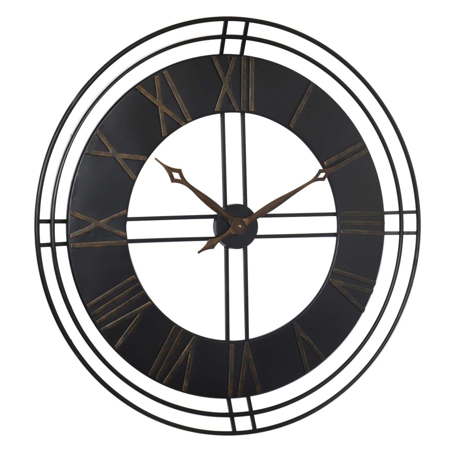 Clocks * | 36X36 Metal Black Wall Clock Excellent