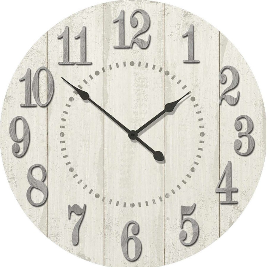 Clocks * | Whitewash Plank Clock With Raised Numbers, 14.5 Discounts