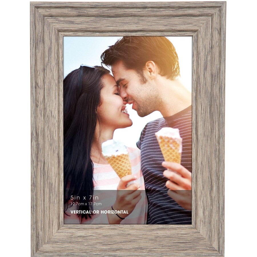 Tabletop Frames * | 5X7 Barnwood Ridged Profile Tabletop Photo Frame For Sale