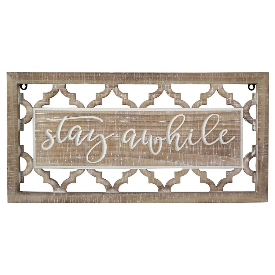 Wall Art * | 24X12 Wood Wall Stay Awhile Sign At Lower Price