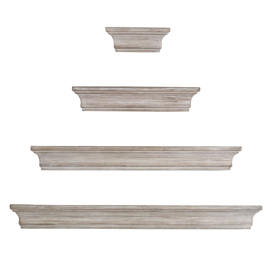 Wall Accents * | Kate Light Grey Wood 4-Piece Ledge Set At Discount Prices