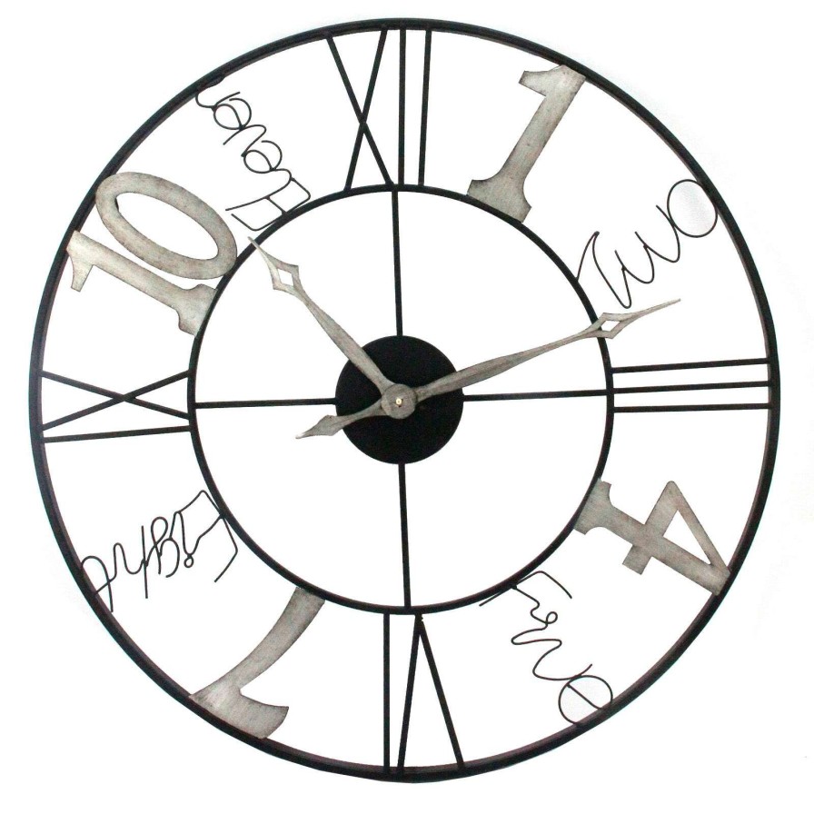 Clocks * | 31In. Es Round Metal Wall Clock Exactly Discount